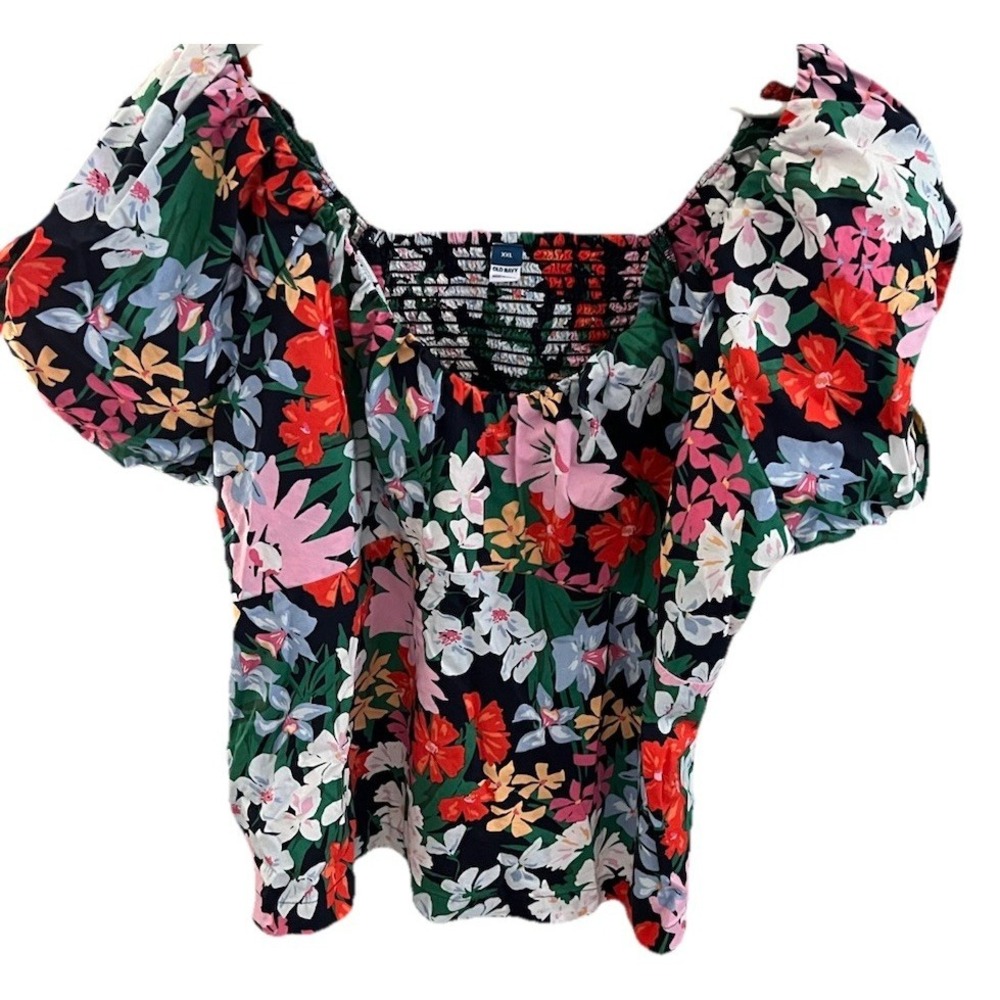 Old Navy Women's Waist Defined Puff Sleeve Top Blue Floral Smocked Size XXL BOHO